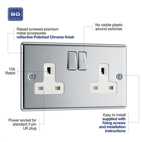 Bg Polished Chrome 13a Dp Switched Socket 2 Gang Toolstation