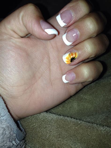 French Manicure With Sunflower Sunflower Nails Bride Nails Wedding Nails