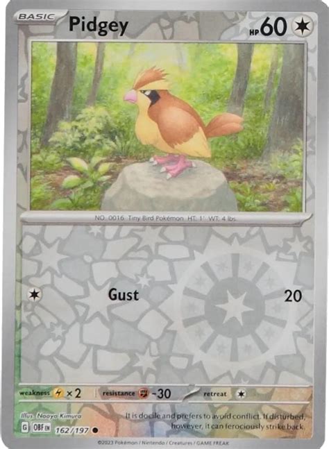 Prix De Pidgey Reverse Holo 162 Pokemon Obsidian Flames Cartes