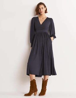 Fixed Wrap Jersey Midi Dress Navy Boden Us