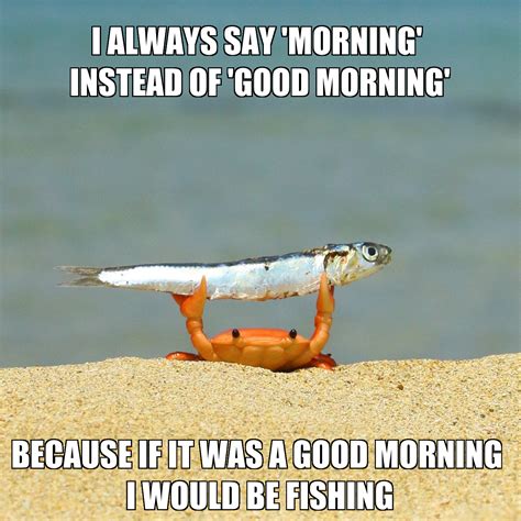 Any Caught Fish Makes It A Good Morning Crab Holding Up A Fish Know