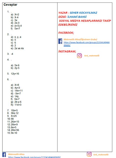 Sinif Ceb Rsel Fadeler Ali Ma Ka Idi Test Matematik