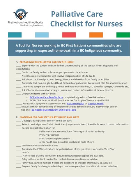 Fillable Online Pdf Palliative Care Checklist For Nurses First Nations Health Authority Fax