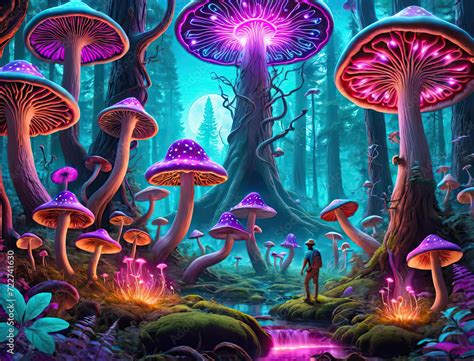 Ultrarealistic 8K Psychedelic Landscape With Nude Man And Inanimate
