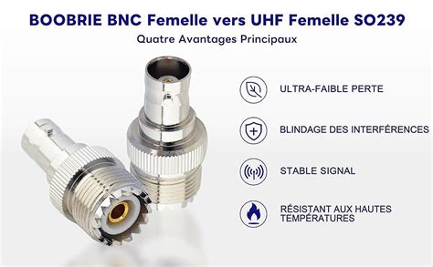 Boobrie 2 X Adaptateur RF BNC UHF Connecteur Coaxial BNC Femlle Vers