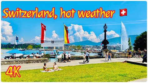 WALKING TOUR Switzerland Geneva Lake Side Hot Weather Time Enjoy