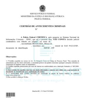 Certidão de Antecedentes Criminais Certbens