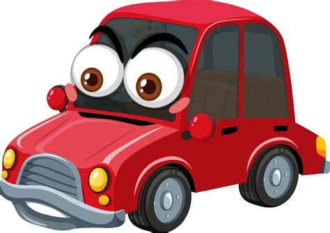 Red vintage car cartoon character with face expression on white ...