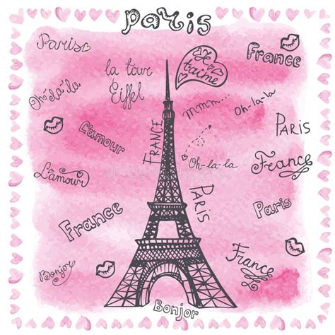 Amour à Paris Coeurs D aquarelle Marquant Avec Des Lettres Main