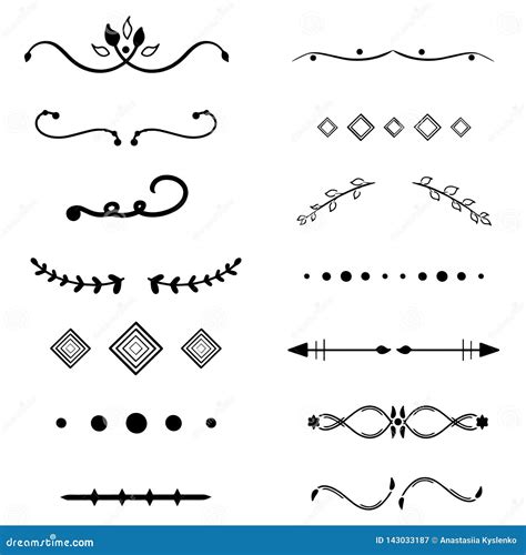 Black Dividers Vector on White Background. Handdrawn Borders. Unique ...