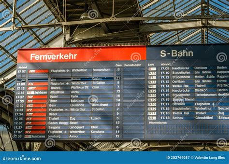 Train Timetable Information Board at Zurich Train Station, Switzerland ...