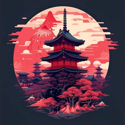 Premium Photo | Japanese temple drawing illustration