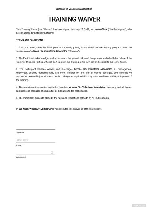 Printable Fitness Waiver Form