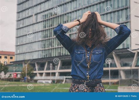 Pretty Girl Hiding Face with Her Hair Stock Image - Image of covering ...