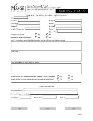 Fillable Online Hr Gmu Request For Temporary Staff Form Human