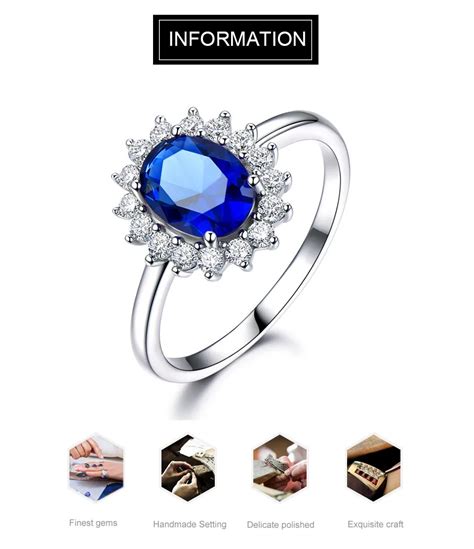 Umcho Luxury Blue Sapphire Princess Rings For Women Genuine 925 Sterling Silver Romantic