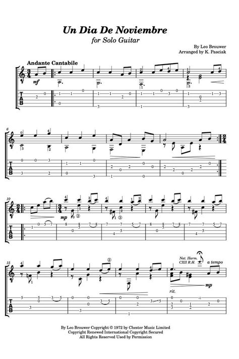 Un Dia De Noviembre By Leo Brouwer Guitar Sheet Music Tablature