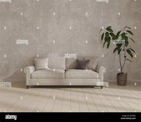 Stylish Room In Light Colors With Sofa Floor Lamp And Flower 3d