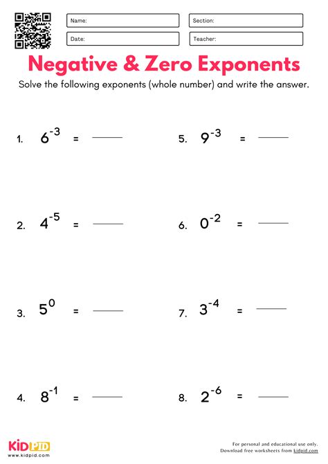 Negative And Zero Exponents Worksheet For Grade 6 Kidpid