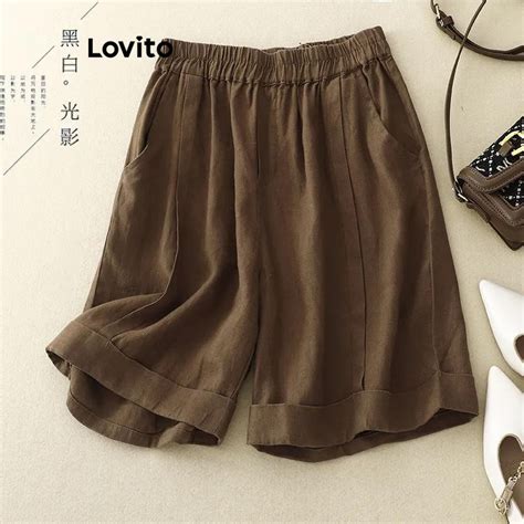 Lovito Short Plissado Boho Bolso Liso Para Mulheres Lnl