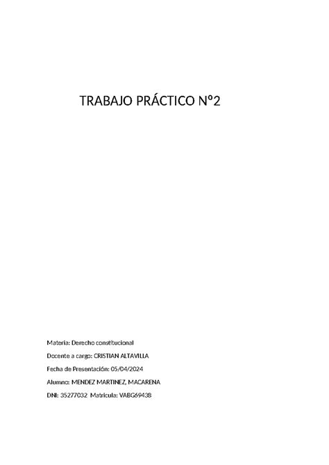 Trabajo Pr Ctico N Constitucional Trabajo Pr Ctico N Materia