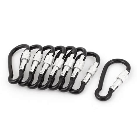 Unique Bargains Pcs Black Metal Spring Loaded Closure Carabiner Clip