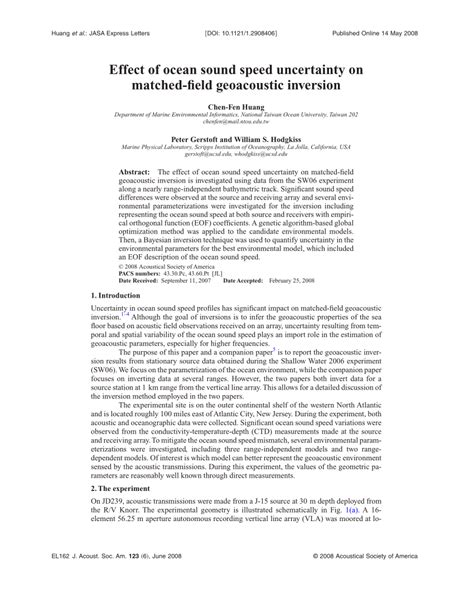 Pdf Effect Of Ocean Sound Speed Uncertainty On Matched Field