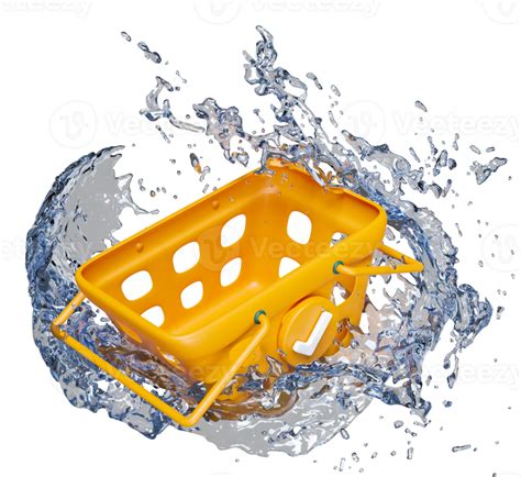 Empty Orange Shopping Carts Or Basket With Water Splash Isolated