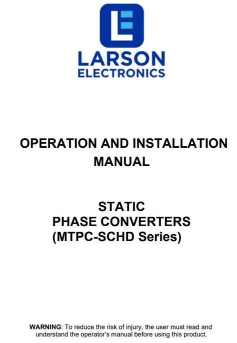 Larson Mtpc Schd Series Static Phase Converters Instruction Manual