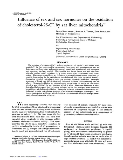 Pdf Influence Of Sex And Sex Hormones On The Oxidation Of Cholesterol