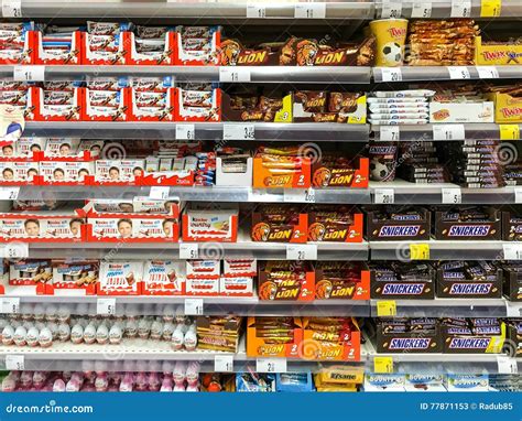 Chocolate Sweets For Sale On Supermarket Shelf Editorial Stock Photo