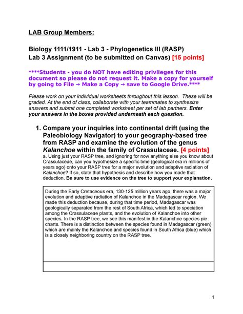 Phylogenetics III RASP Lab 3 Assignment Make A Copy For Yourself