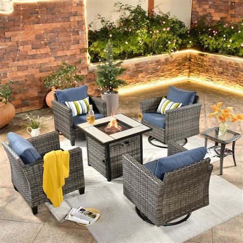 Ovios New Vultros Gray Piece Wicker Patio Fire Pit Conversation Set