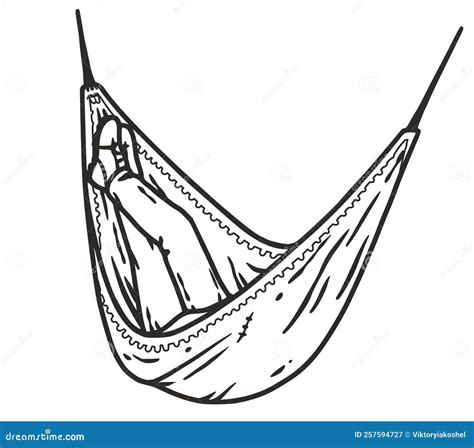 Man Sits On A Camping Hammock In The Forest Stock Illustration