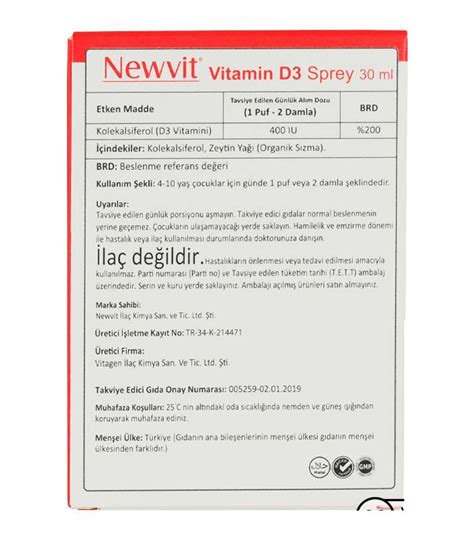Newvit Vitamin D3 400 IU Sprey 30 ml 200PUF - Alerji Sepeti