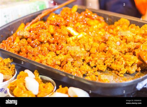 Street Food Sold At The Myeong Dong Night Market In Seoul South Korea