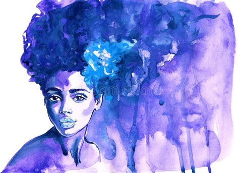 African Woman Painting Watercolor Illustration Abstract Portrait