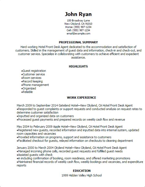 Front Desk Resume Template