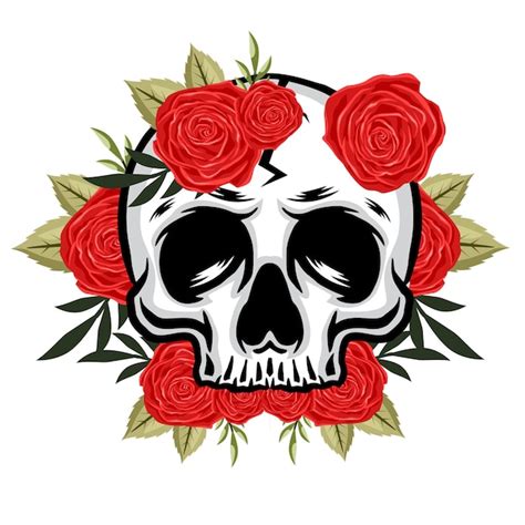 Premium Vector A Human Skulls With Roses On White Background