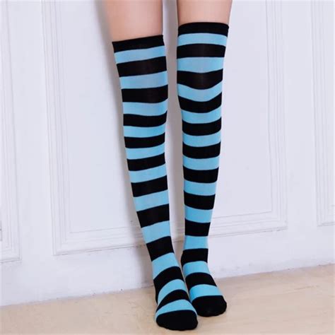 Visnxgi Sexy Striped Stockings Women Cotton Thigh High Stocking Over