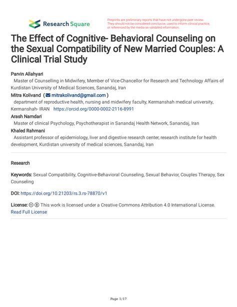 Pdf The Effect Of Cognitive Behavioral Counseling On The Sexual