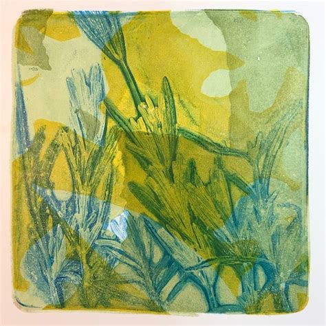 Gel Plate Monoprint With Botanicals And Golden Open Acrylic Paint