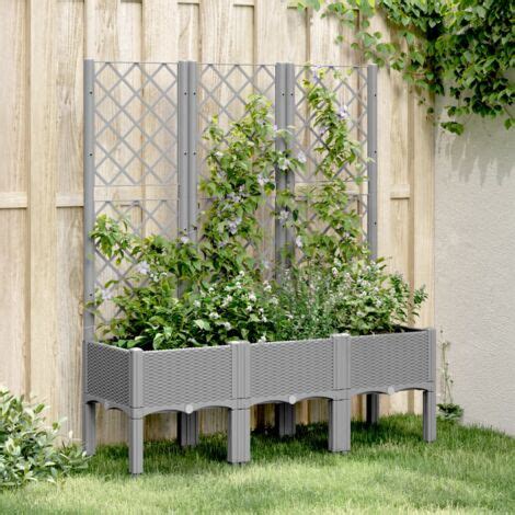 Jardinière avec treillis gris clair 120x40x142 cm PP