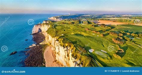 Aerial Panorama of Chalk Cliffs at Etretat - Normandy, France Stock Image - Image of chalk ...