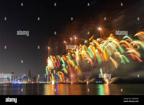 Beautiful fireworks in the Doha Corniche, Qatar Stock Photo - Alamy