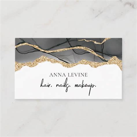 Elegant Black Agate Slice And Gold Glitter Business Card Zazzle