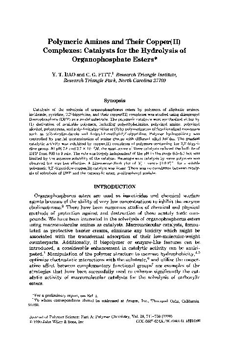 (PDF) Polymeric amines and their copper(II) complexes: Catalysts for the hydrolysis of ...