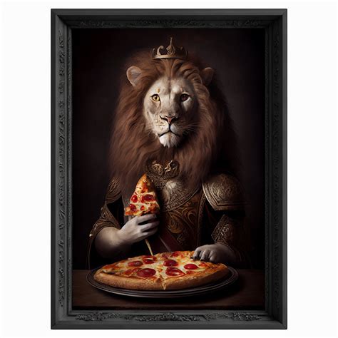 Lion King Portrait Eating Pizza Animal Painting Altered Art - Etsy