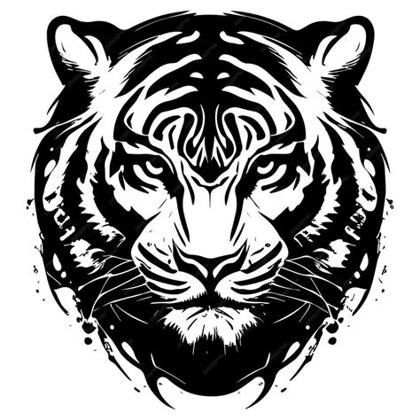 Premium Vector | A black and white tiger head with the word tiger on it.