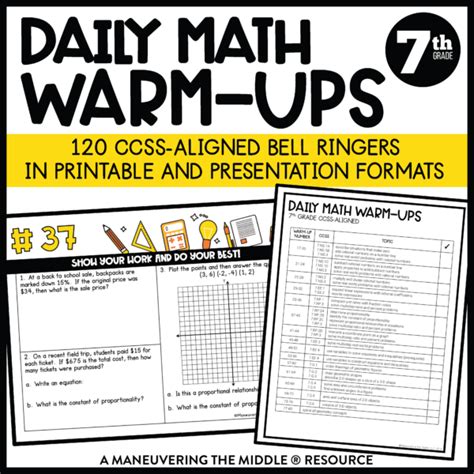 Daily Math Warm Ups 7th Grade CCSS Maneuvering The Middle